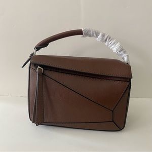 Real Leather | Mini Dark Brown Patchwork Puzzle Satchel Chic Crossbody Bag